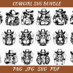 Cowgirl SVG Bundle, Retro Cowgirl Svg, Country Western Vector, Cowgirl Silhouette, Western Svg, Vintage Cowgirl Svg, Rocker Svg, Cowgirl Png