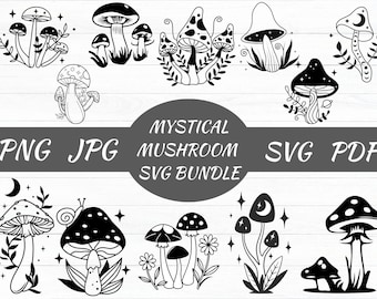 Mystical Mushroom SVG Bundle, Floral Book Clipart (Digital Download)