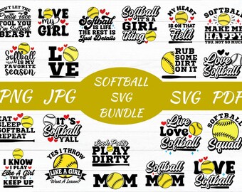 Softball SVG Design Bundle, Sports Tee Graphics (Digital Download)