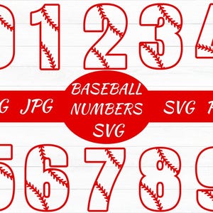 Números de béisbol, SVG de béisbol, puntada de béisbol, fuente de béisbol SVG, números con temática de béisbol, archivos de corte de béisbol, SVG de equipo de béisbol