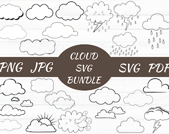 Cloud SVG Bundle, Outline Clipart (Digital Download)