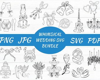 Whimsical Wedding SVG Clipart Bundle, Doodles (Digital Download)