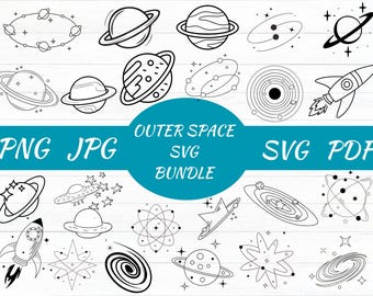 Outer Space SVG Clipart Bundle, Planets, Astronaut, Rocket (Digital Download)