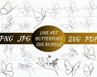 Butterfly Line Art SVG Bundle, Floral, Hand Design (Digital Files)
