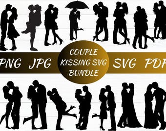 Silueta de pareja besándose, archivos de corte SVG, PNG, JPG