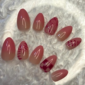 Demon Slayer Nezuko inspired press on nails, anime nails, reusable nails, gift, pink flowers, ombré nails