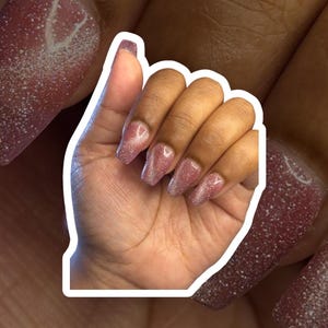 Pink cat eye press on nails, metallic gel polish, reusable nails, gift, sparkly pink nails, hand painted nails
