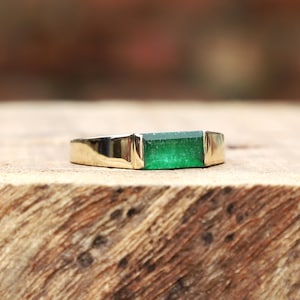 Green Jade Ring: Handmade 925 Sterling Silver Rectangle Bar