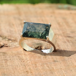 Natürlicher Moosachat Ring, Herrenring, 925 Sterling Silber Ring, handgemachter Ring, Silber Edelstein Ring, Verlobungsring, Hochzeitsgeschenk für Ihn