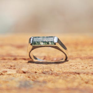 Anello in agata muschiata, anello da uomo, anello in argento sterling 925, anello fatto a mano, anello rettangolare, anello di promessa, anello per tutti i giorni, regalo di compleanno per lui
