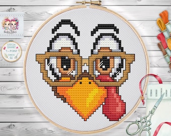 Funny Turkey Face Cross Stitch Pattern | Thanksgiving Embroidery (PDF)