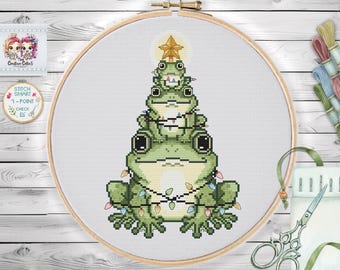 Kruissteekpatroon kerstboomkikker • Kerstornament (pdf-patroon)