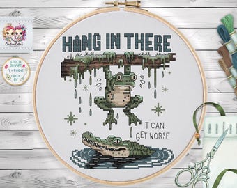 Funny Frog & Alligator Cross Stitch Pattern | Sarcastic Embroidery (PDF)