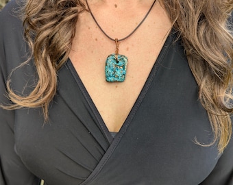 Abstract Copper Necklace – Modern Patina Pendant from Reclaimed Metal, Handmade Gift for Her, Earthy Artisan Jewelry