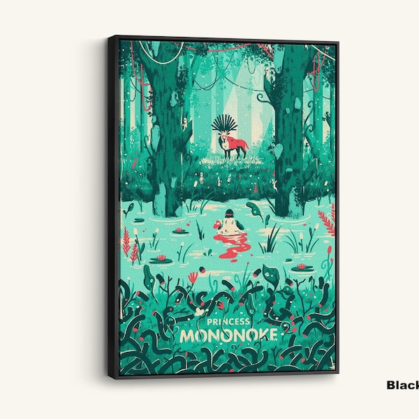 Plakat z Księżniczką Mononoke, wydruk na płótnie ze studia Ghibli, japońska sztuka ścienna z anime, wystrój domu inspirowany stylem Miyazaki, prezent dla fana anime, scena leśna