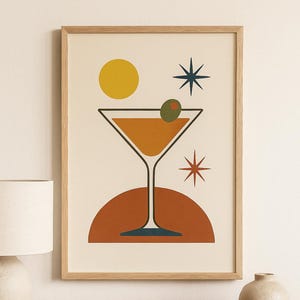 Retro Bar Wall Art, Mid-Century Modern Cocktail Print, Vintage Party Decor, Art For Home Bars, Bar Decoration, Gift For Cocktail Lovers
