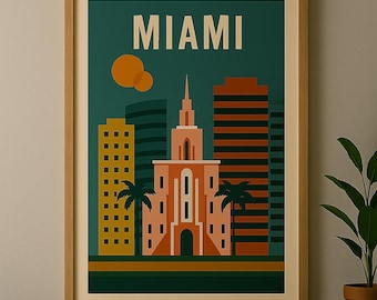 Miami Skyline Art Print: Retro South Beach Travel Poster (Digital Download