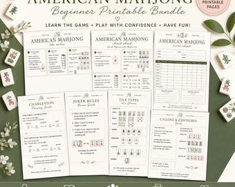 Utskrivbart paket med amerikanskt Mahjong, fusklappsblad för regler, poängblad för Charleston, Jokerregler, digital nedladdning 8,5x11