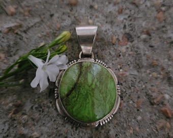 Gaspiete Cobochon Pendant-Handmade- Sterling Silver Necklace-Natural Stone Jewelry
