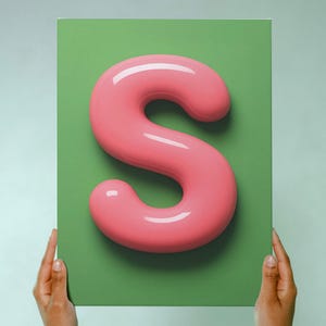 Impresión de la letra S para guardería - Arte mural con el alfabeto de burbujas rosas - Descarga digital para habitación infantil - Póster moderno del ABC para habitación de bebé o niño pequeño