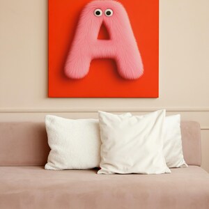 Letter A Printable Wall Art - Fuzzy 3D Pink Alphabet Poster - Square Digital Nursery Print (20x20in)