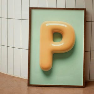 Impresión de la letra P para guardería - Arte mural con el alfabeto de burbujas naranjas - Descarga digital para habitación infantil - Póster moderno del ABC para habitación de bebé o niño pequeño