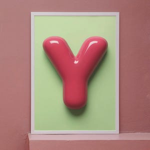 Impresión de la letra Y para guardería - Arte mural con el alfabeto de burbujas rojas - Descarga digital para habitación infantil - Póster moderno del ABC para habitación de bebé o niño pequeño