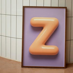 Impresión de la letra Z para guardería - Arte mural con el alfabeto de burbujas naranjas - Descarga digital para habitación infantil - Póster moderno del ABC para habitación de bebé o niño pequeño