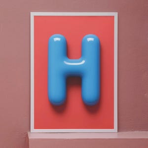 Impresión de la letra H para guardería - Arte mural con el alfabeto de burbujas azules - Descarga digital para habitación infantil - Póster moderno del ABC para habitación de bebé o niño pequeño