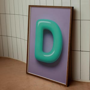Impresión de la letra D para guardería - Arte mural con el alfabeto de burbujas verdes - Descarga digital para habitación infantil - Póster moderno del ABC para habitación de bebé o niño pequeño