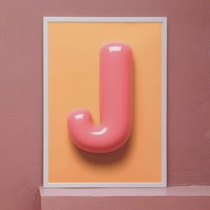Impresión de la letra J para guardería - Arte mural con el alfabeto de burbujas rosas - Descarga digital para habitación infantil - Póster moderno del ABC para habitación de bebé o niño pequeño