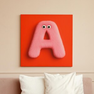 Letter A Printable Wall Art - Fuzzy 3D Pink Alphabet Poster - Square Digital Nursery Print (20x20in)