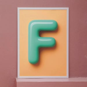 Impresión de la letra F para guardería - Arte mural con el alfabeto de burbujas verdes - Descarga digital para habitación infantil - Póster moderno del ABC para habitación de bebé o niño pequeño