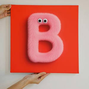 Letter B Printable Wall Art - Fuzzy 3D Pink Alphabet Poster - Square Digital Nursery Print (20x20in)