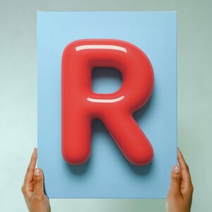 Impresión de la letra R para guardería - Arte mural con el alfabeto de burbujas rojas - Descarga digital para habitación infantil - Póster moderno del ABC para habitación de bebé o niño pequeño