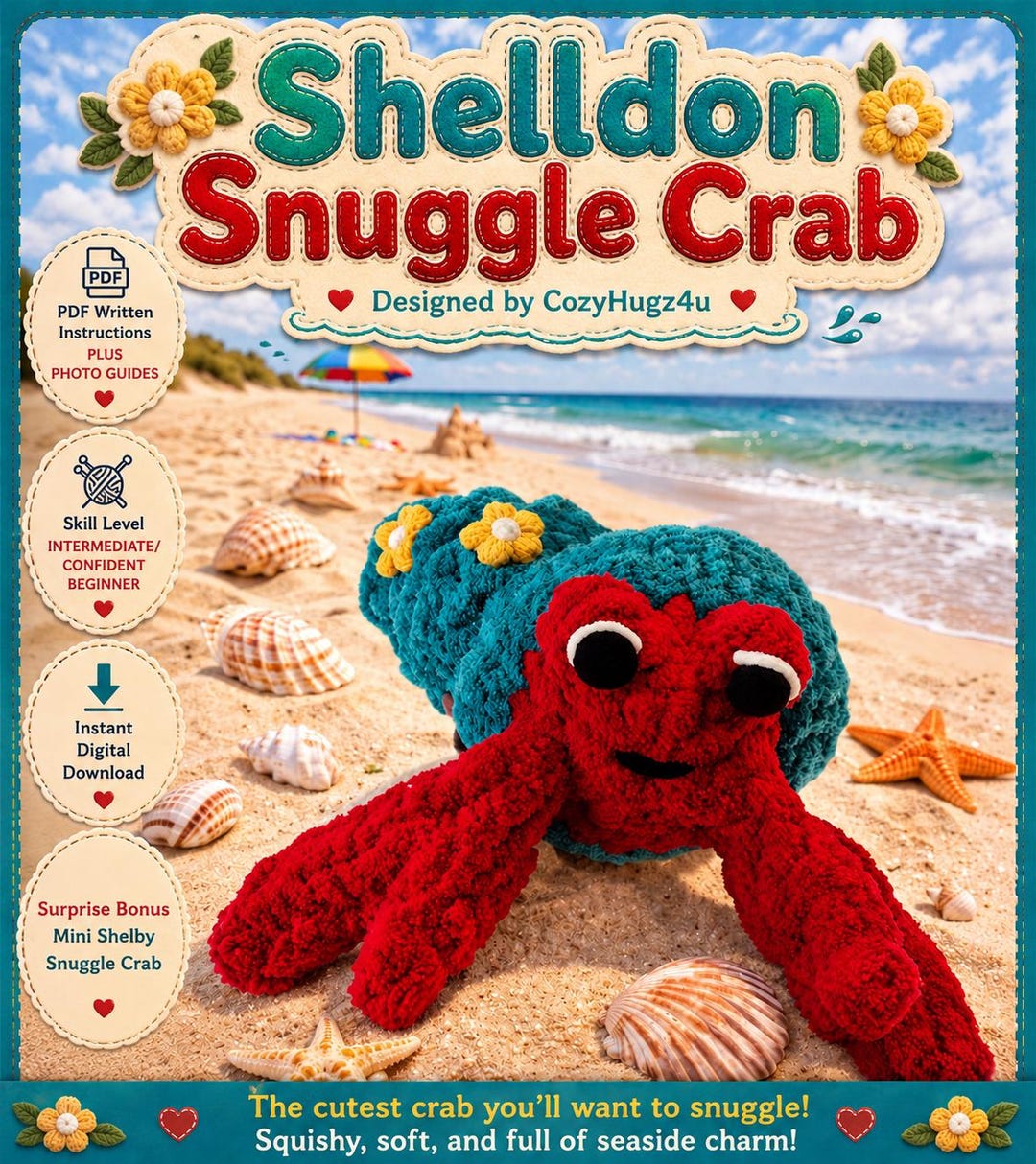 Shelldon Carrius Finger Knit Crab Plushie Pattern – Shelldon & Shelby Snuggleshell Duo ...