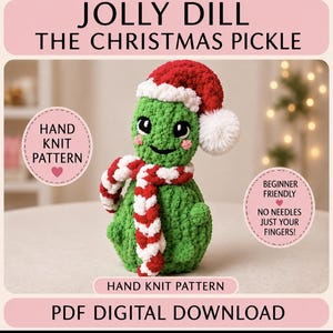 Jolly Dill Christmas Pickle Finger Knitting Pattern | Beginner Chenille Plush (PDF Download)