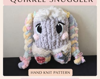 Modello per peluche Quirkle Snuggler lavorato a maglia con le dita, adatto anche ai principianti (PDF, download digitale)