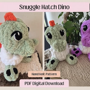 Patrón para tejer un bebé dinosaurio con los dedos / Peluche de dinosaurio bebé con lana gruesa (Descarga en PDF)