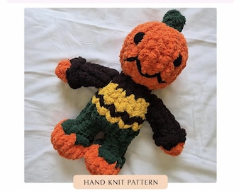Chunky Knit Pumpkinhead Plushie Pattern | Finger Knit Halloween Plush PDF