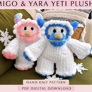 Finger Knit Yeti Plushie Pattern: Migo & Yara, Chunky Yarn (PDF Downloadable)