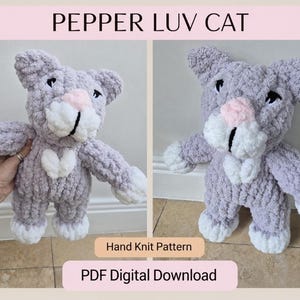 Modello per peluche di gatto lavorato a maglia grossa con le dita - Pepper Luv Cat - PDF scaricabile immediatamente / CozyHugz4u