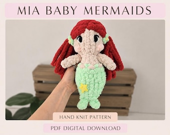 Modello per bambola sirena lavorata a maglia con le dita / Mia Baby Mermaid / Peluche in filato grosso (Download PDF)