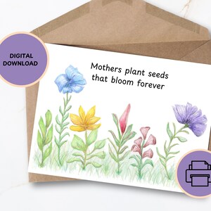 Tarjeta del Día de la Madre con flores silvestres, imprimible, de 5 x 7, dibujada a mano, descarga digital para mamá, abuela o figura materna.