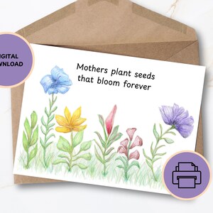 Wildflower Mother's Day Card, Printable 5x7 Hand Drawn Greeting Card, Digital Download Card for Mom, Grandmother, Mother Figure