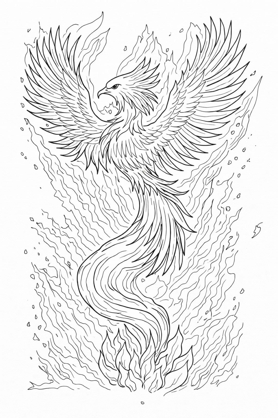 Phoenix Colouring Phoenix Coloring Page for Adults, Mythic Fire Bird Line Art (PDF ...