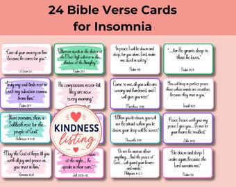 Insomnia Bible Verse Cards, 24 Christian Printable Prayer Cards with Scriptures. USL PDF