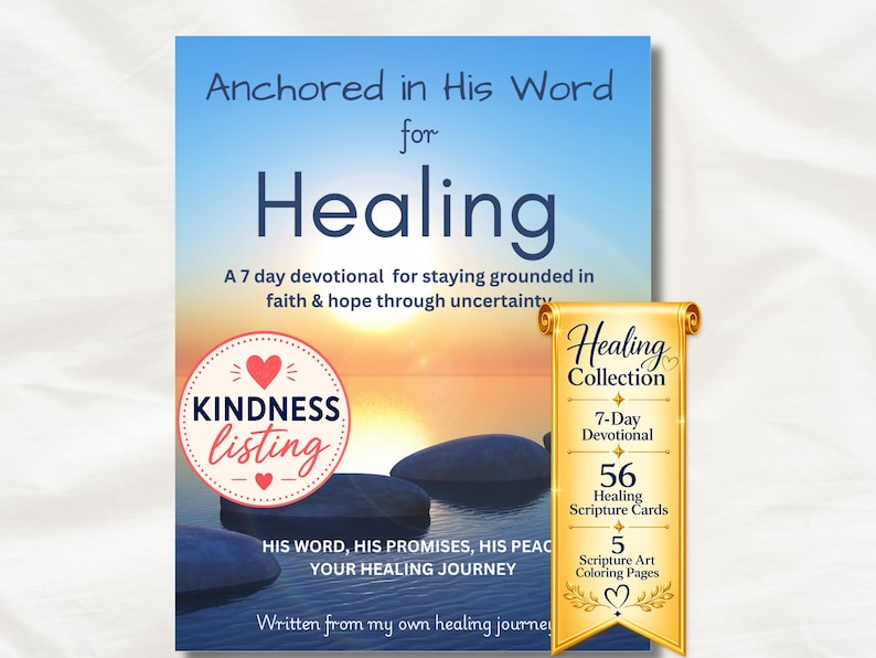 FREE Healing Christian Devotional, 56 Bible Verse Cards, 5 Scripture Coloring Pages (Google Docs) image 1
