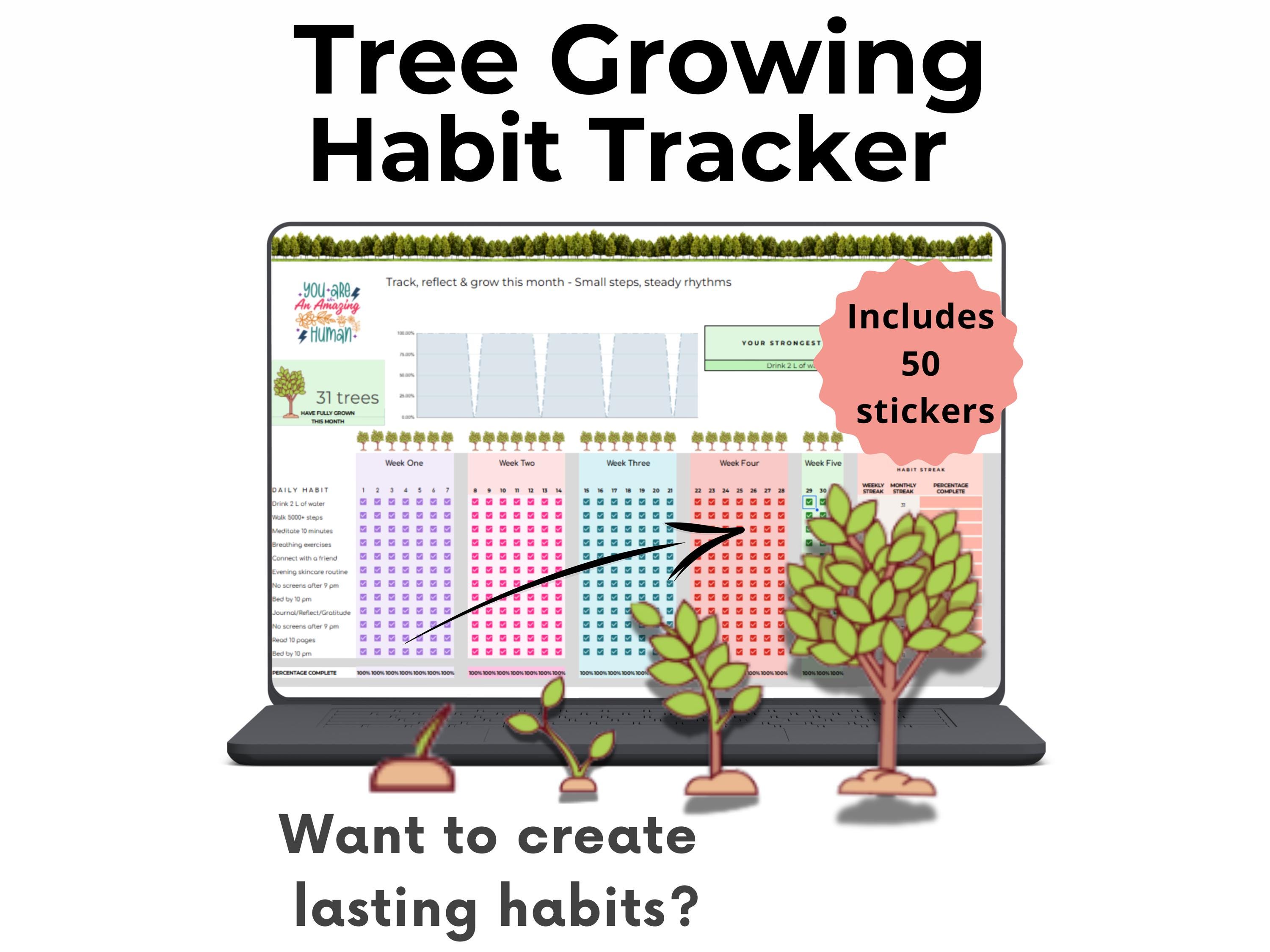 ADHD Habit Tracker Gamified Spreadsheet | Tree Growing Goal & Routine ...