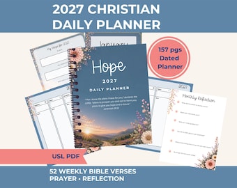 2027 Christian Daily Planner Printable | Faith Dated Schedule PDF with Bible Verses, Prayer, Reflection, Minimalist Christian Organizer